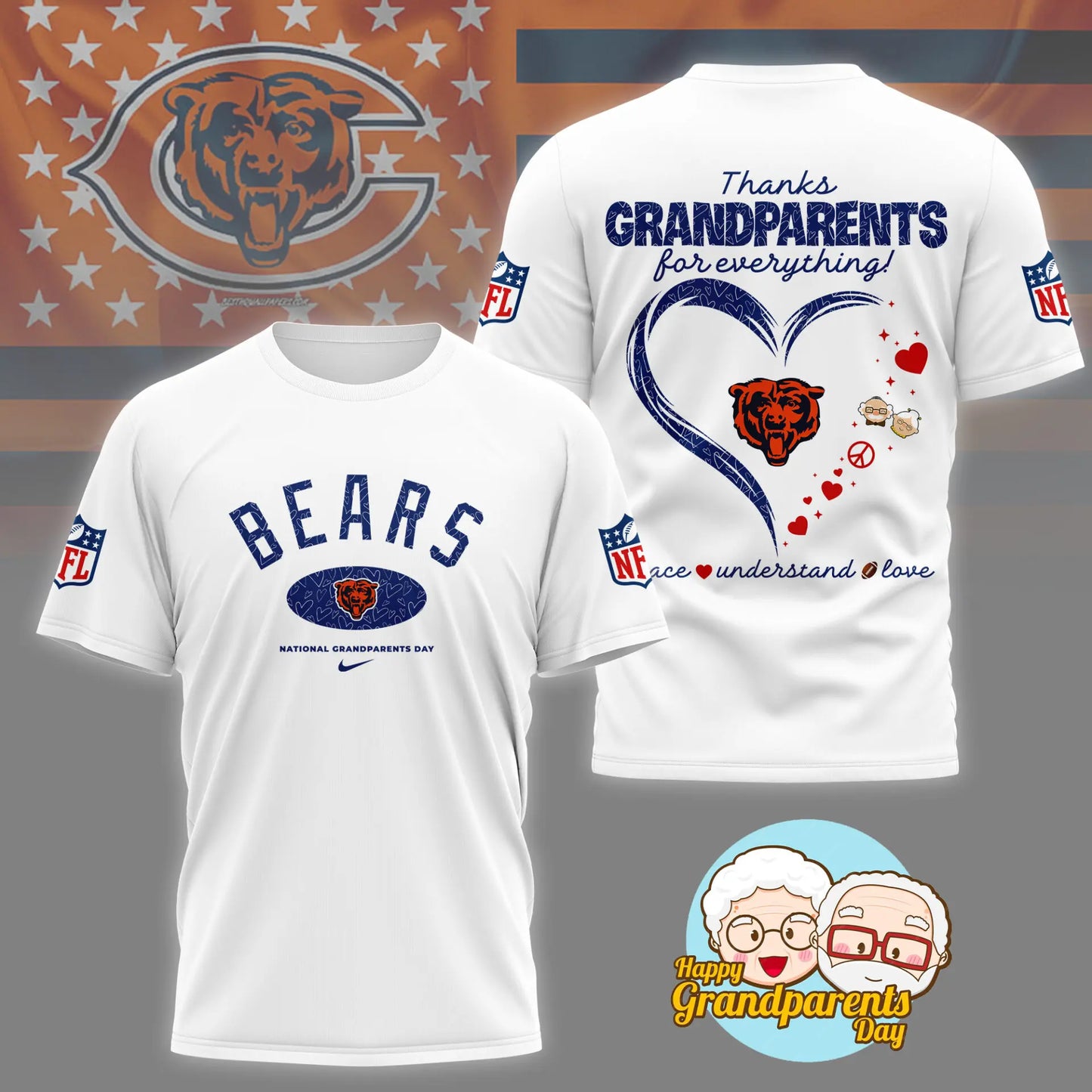 Chicago Bears | Premium National Grandparents Day 3D Shirt NY – HuddleStyle.com - Image 2