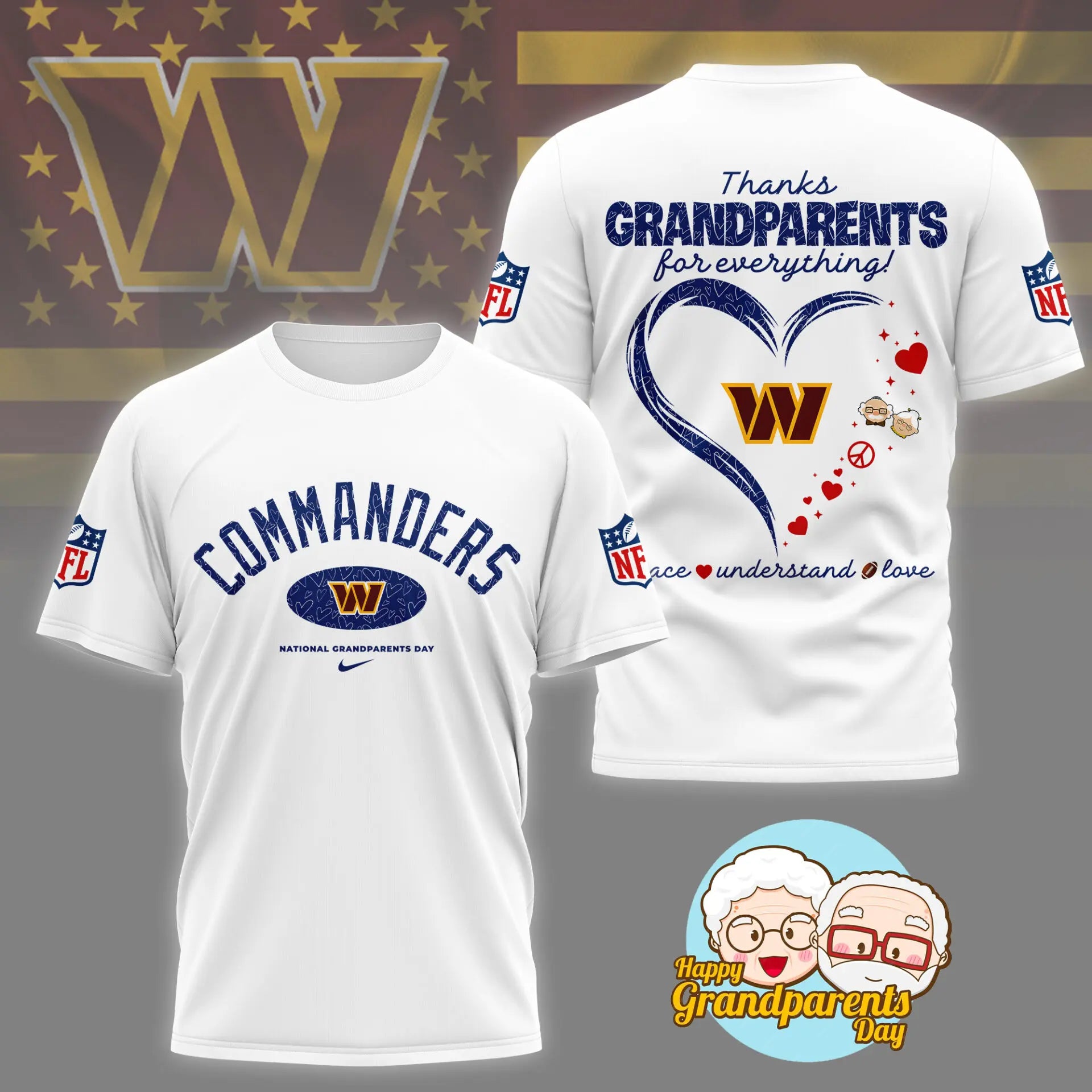 Washington Commanders | Premium National Grandparents Day 3D Shirt NY – HuddleStyle.com - Image 2