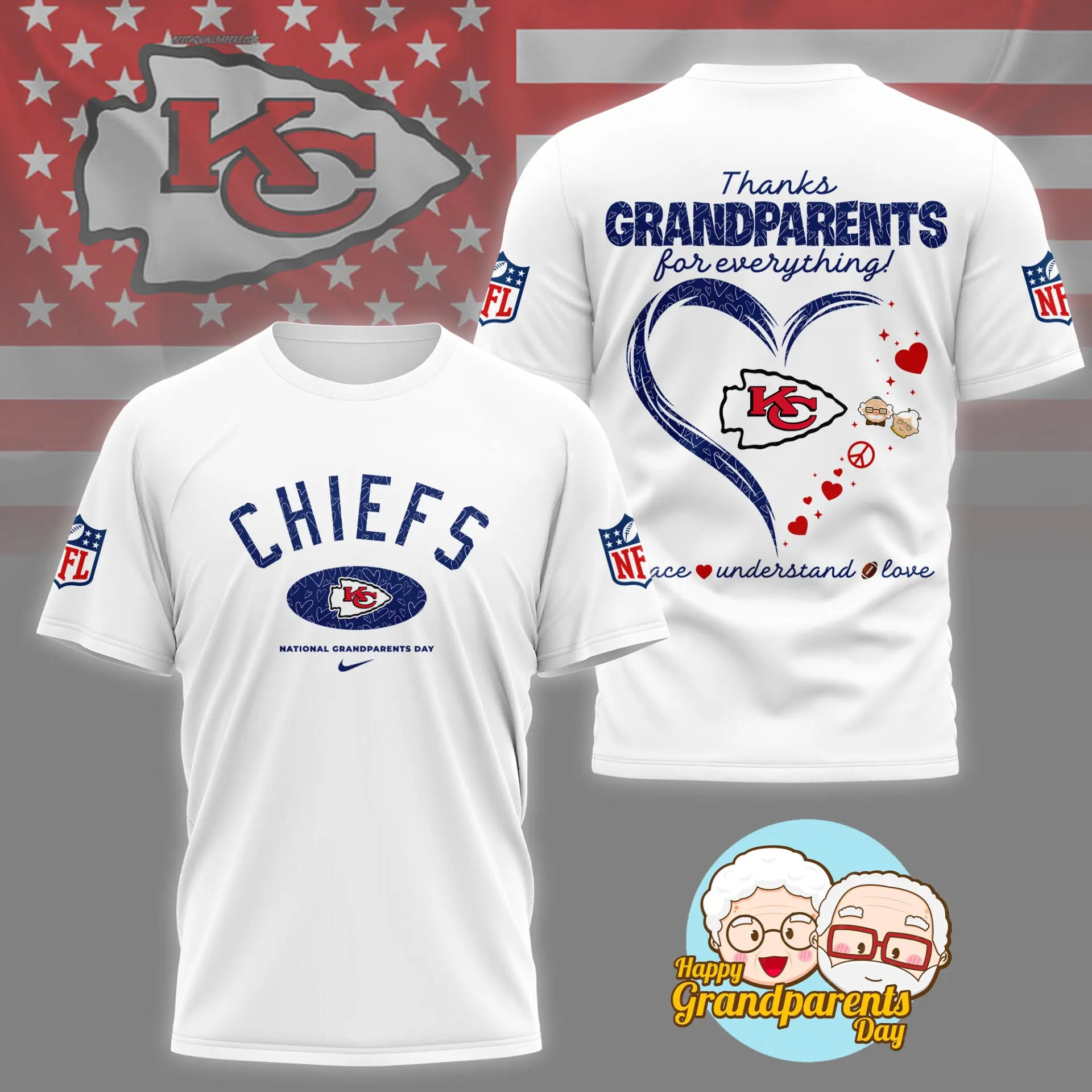 Kansas City Chiefs | Premium National Grandparents Day 3D Shirt NY – HuddleStyle.com - Image 2