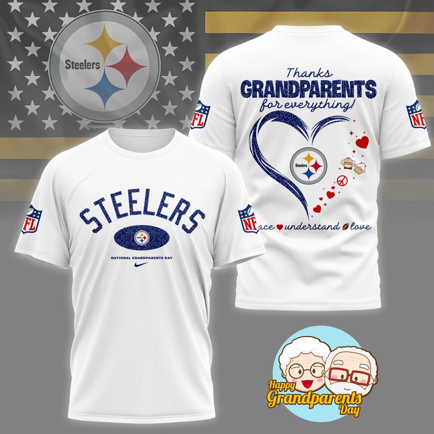 Pittsburgh Steelers | Premium National Grandparents Day 3D Shirt NY – HuddleStyle.com - Main
