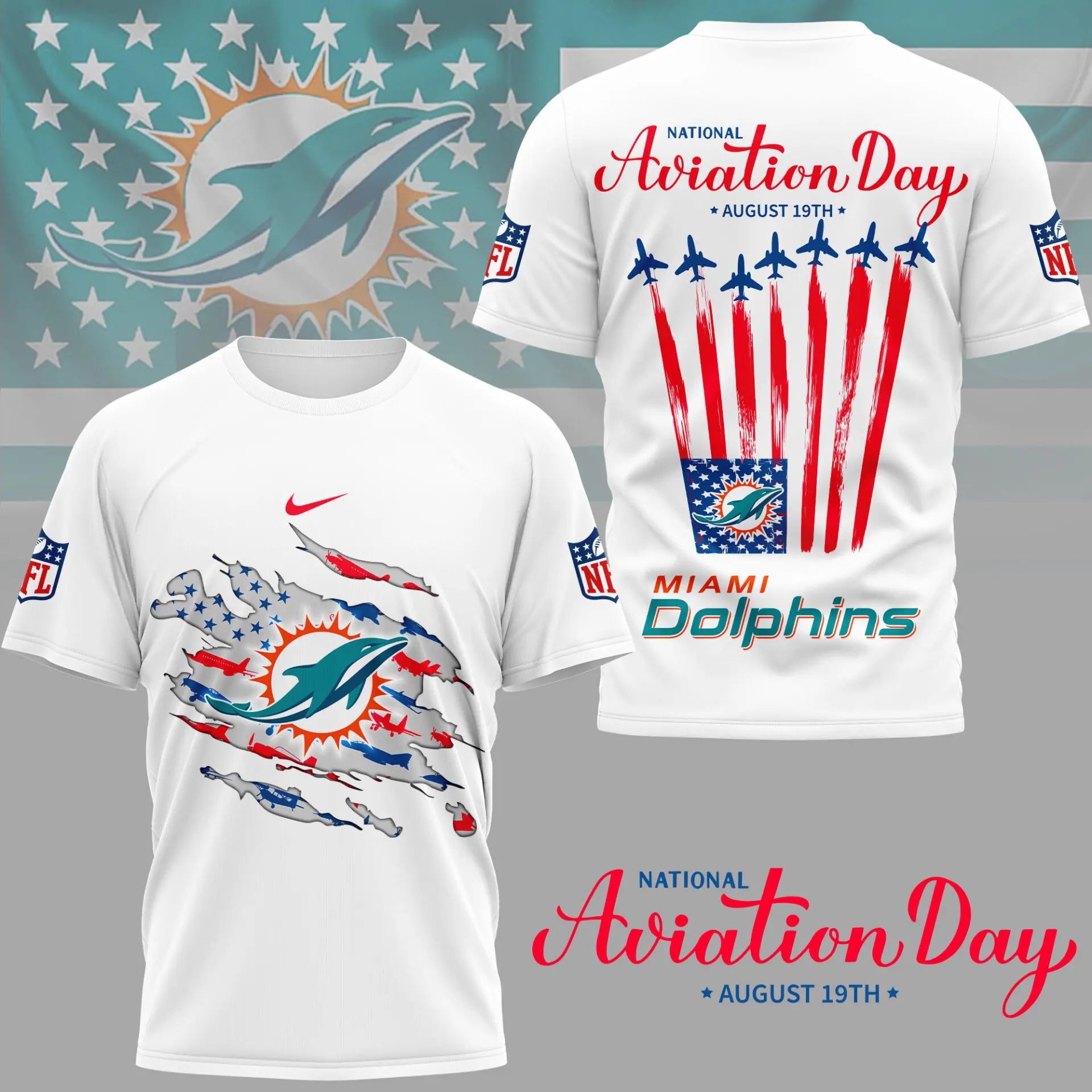 Miami Dolphins | Premium National Aviation Day 3D Shirt NY – HuddleStyle.com - Main