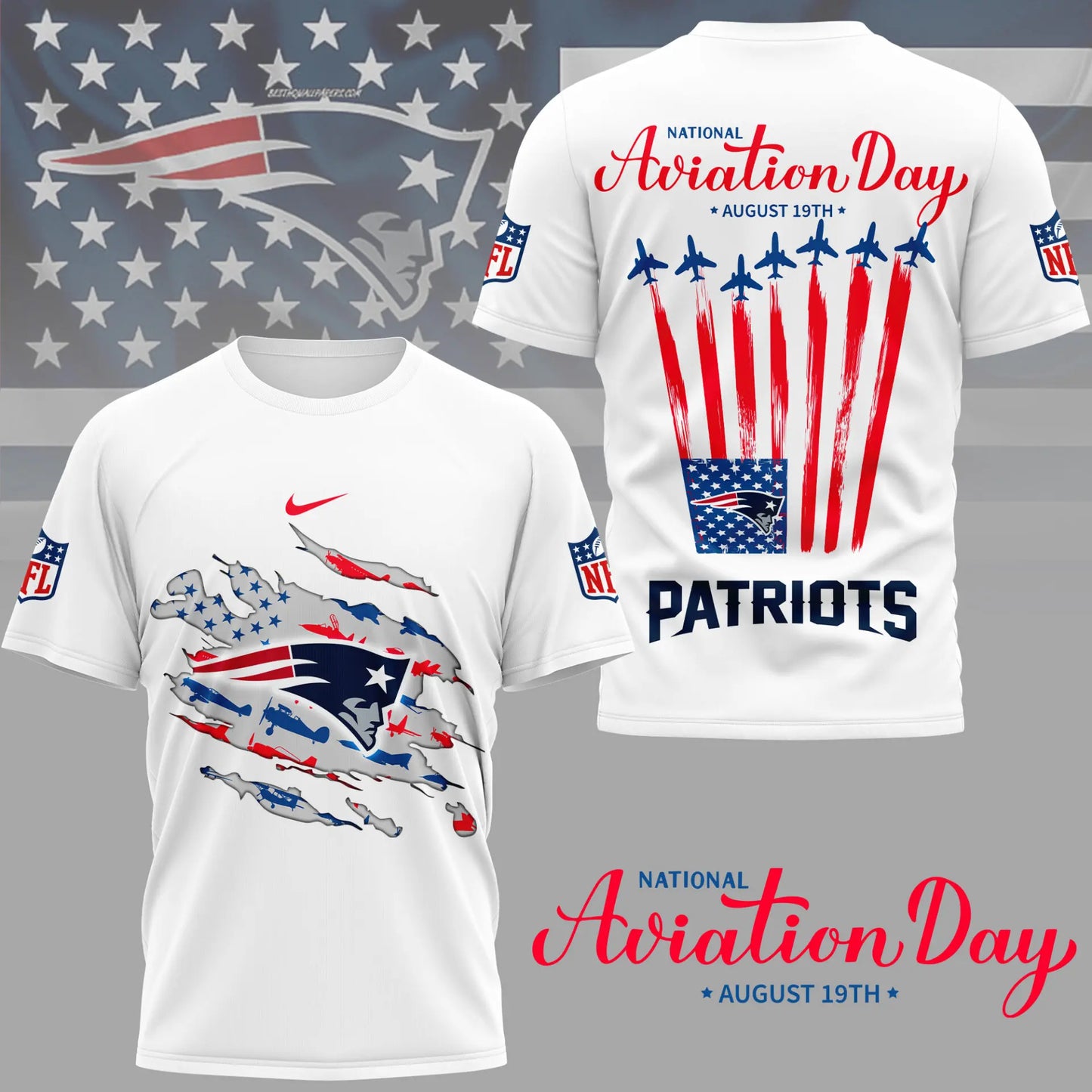 New England Patriots | Premium National Aviation Day 3D Shirt NY – HuddleStyle.com - Main