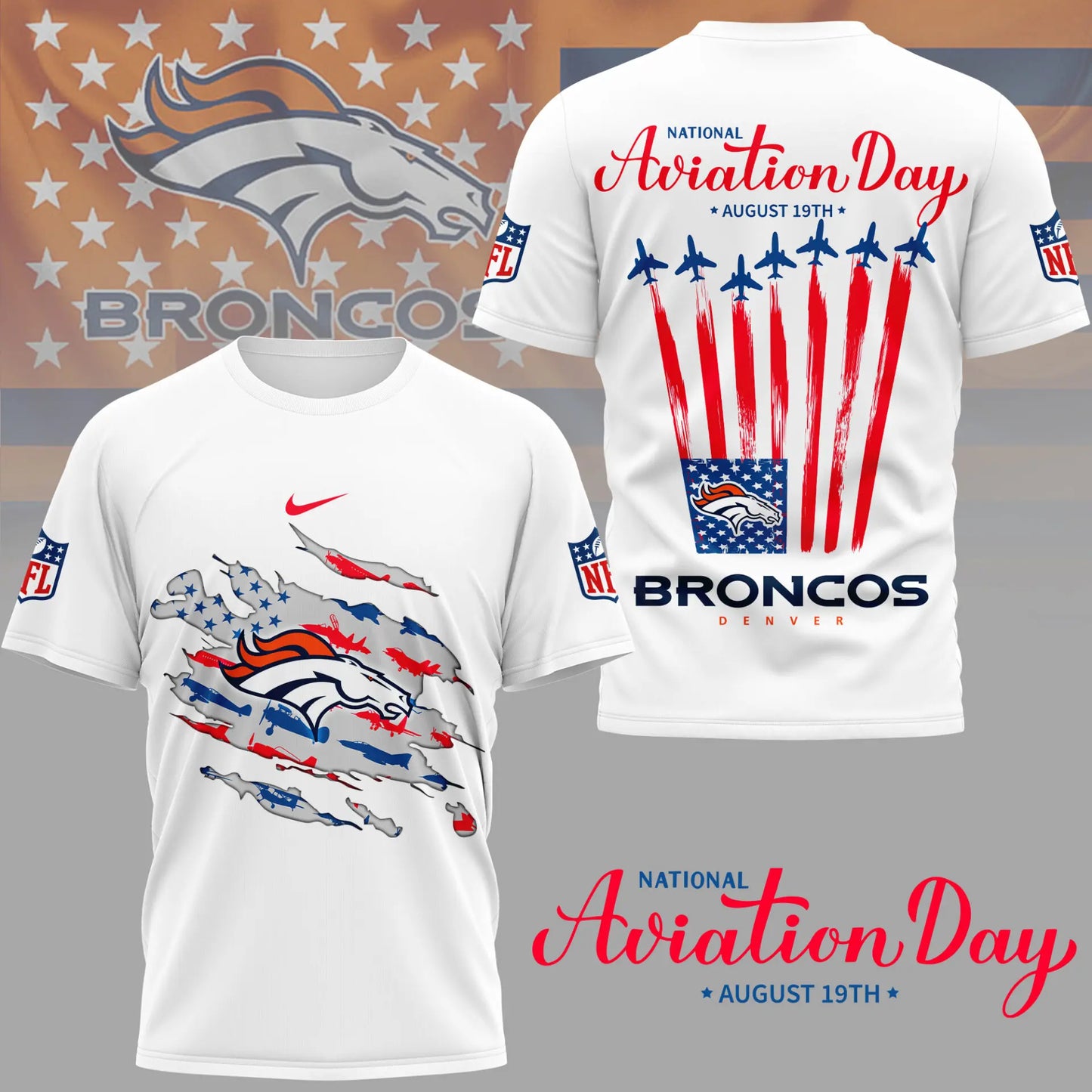 Denver Broncos | Premium National Aviation Day 3D Shirt NY – HuddleStyle.com - Image 2