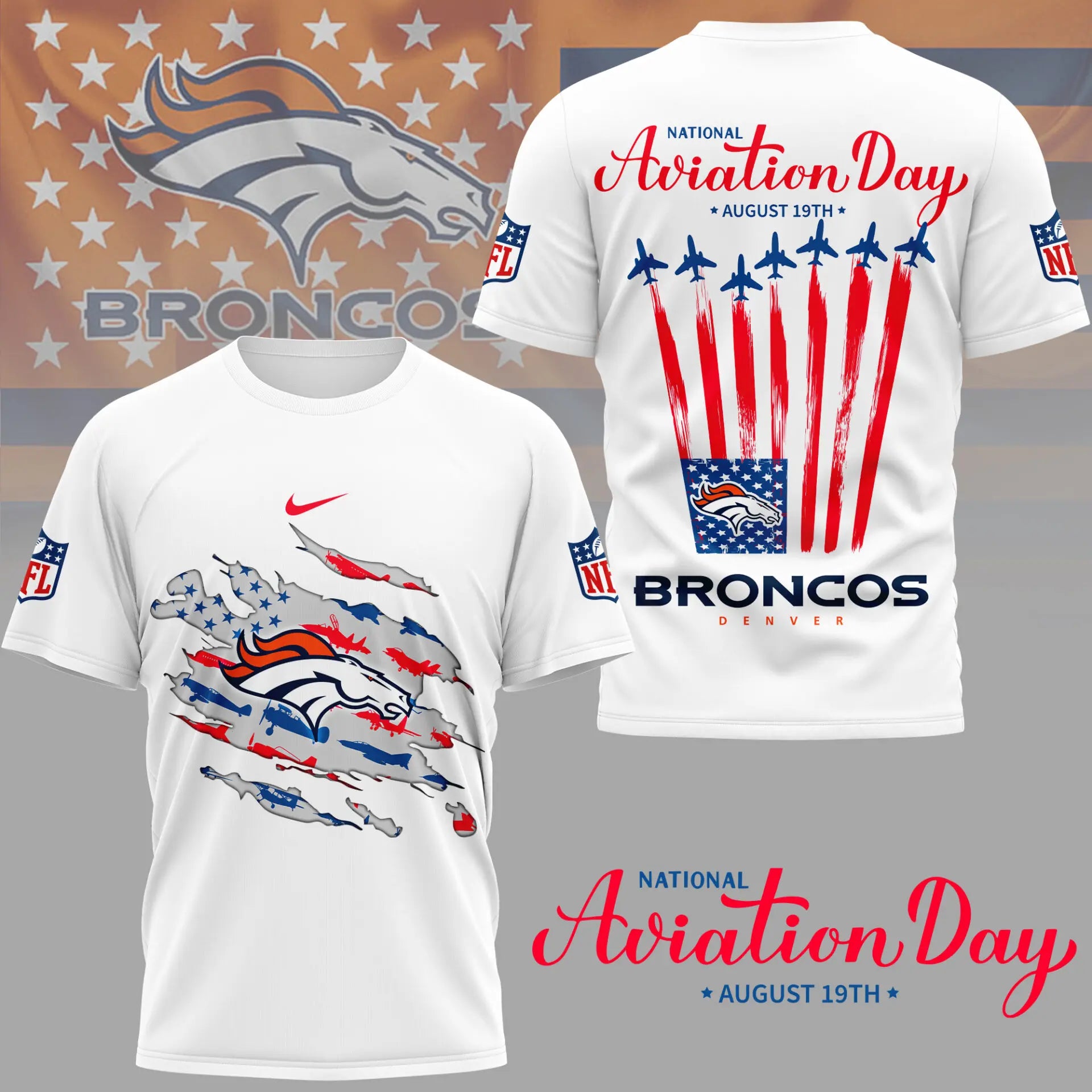 Denver Broncos | Premium National Aviation Day 3D Shirt NY – HuddleStyle.com - Image 2