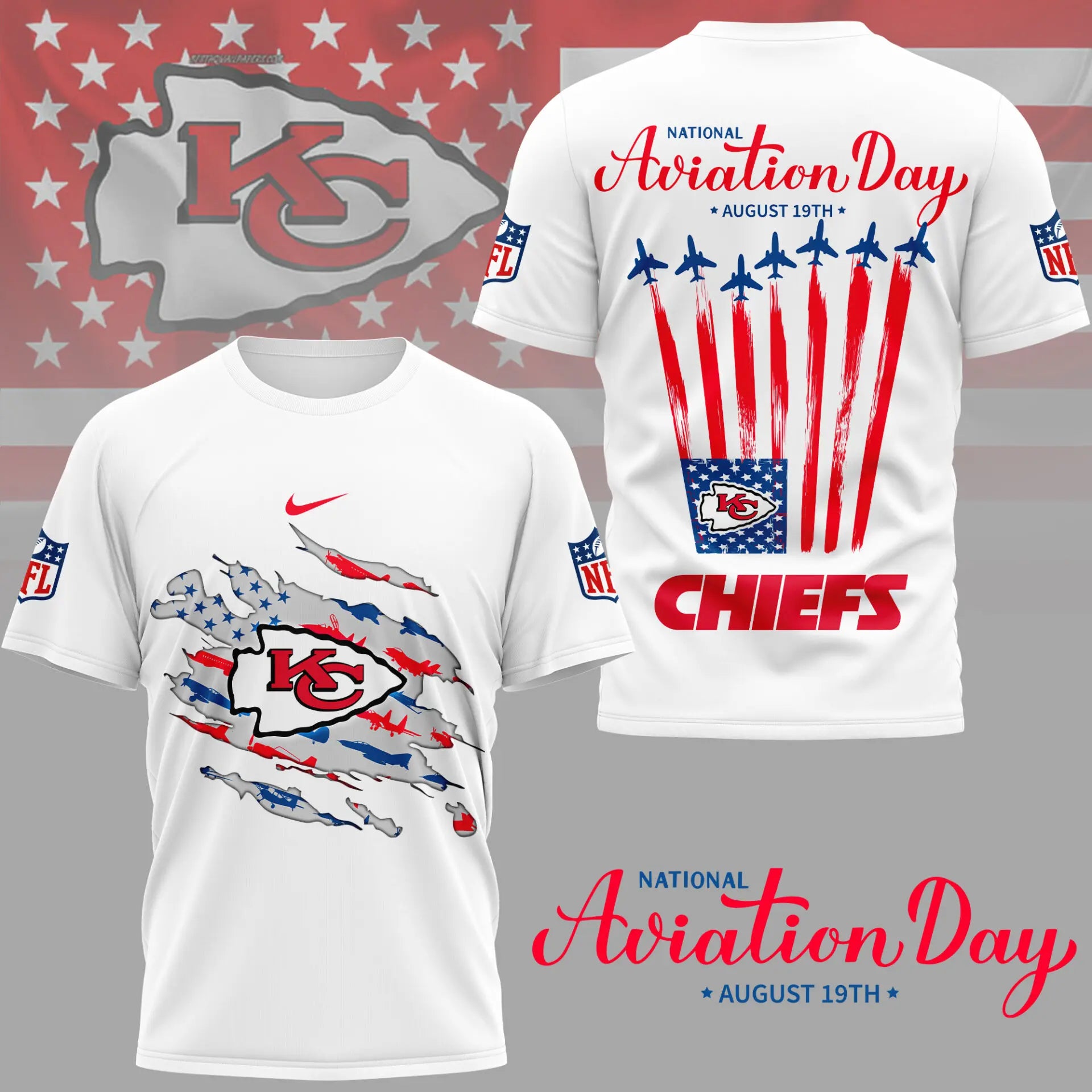 Kansas City Chiefs | Premium National Aviation Day 3D Shirt NY – HuddleStyle.com - Main