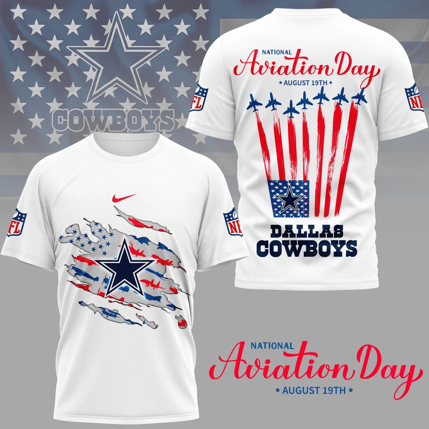 Dallas Cowboys | Premium National Aviation Day 3D Shirt NY – HuddleStyle.com - Image 2