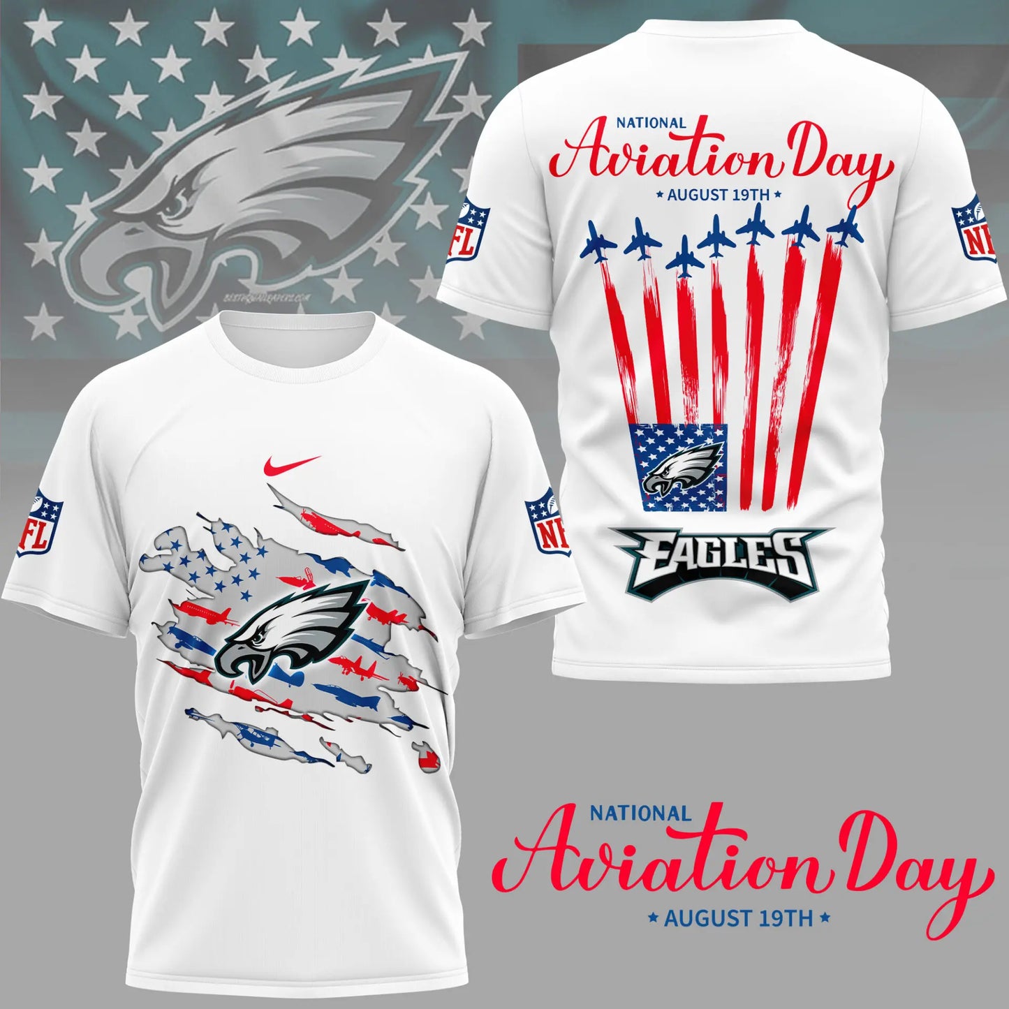 Philadelphia Eagles | Premium National Aviation Day 3D Shirt NY – HuddleStyle.com - Image 2