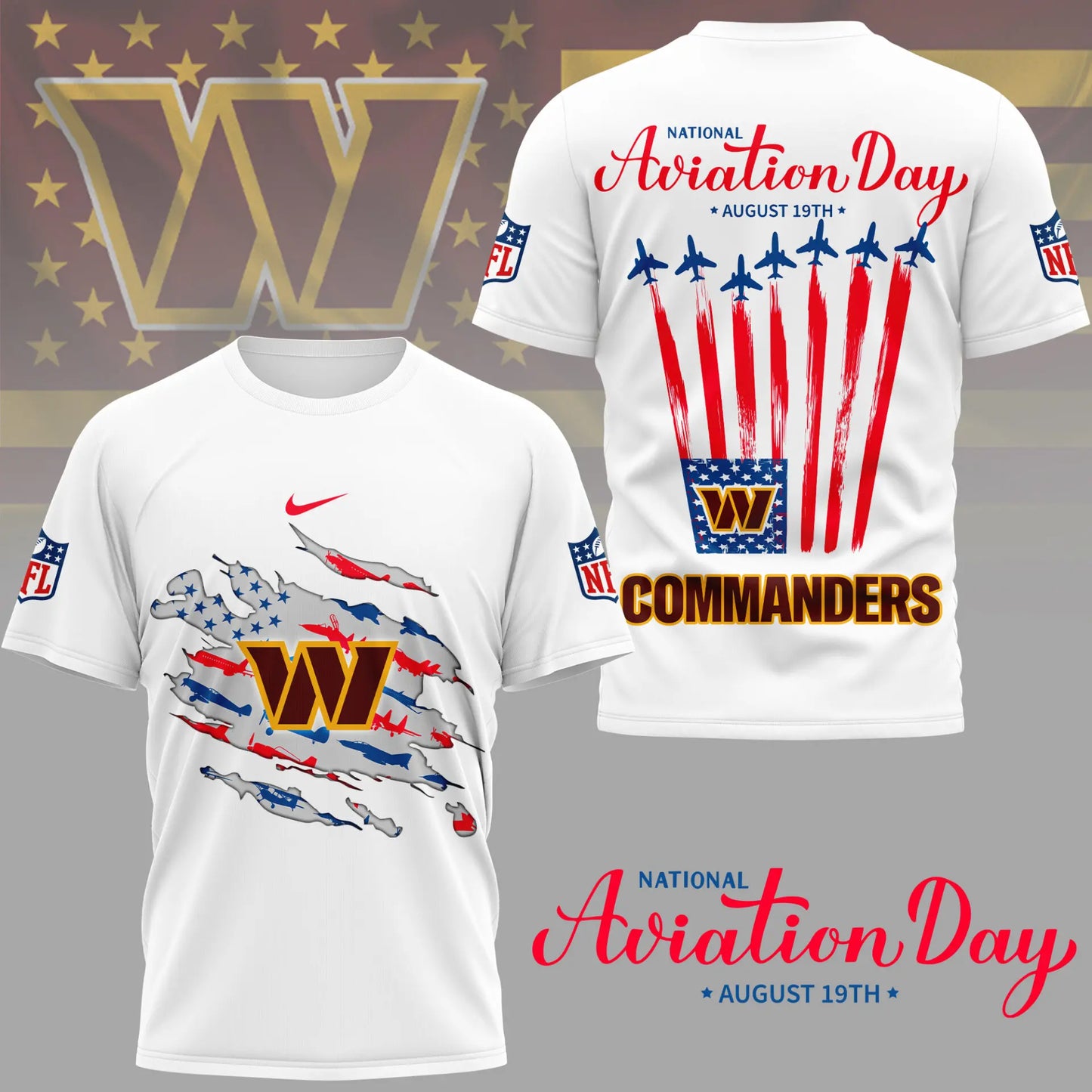 Washington Commanders | Premium National Aviation Day 3D Shirt NY – HuddleStyle.com - Main