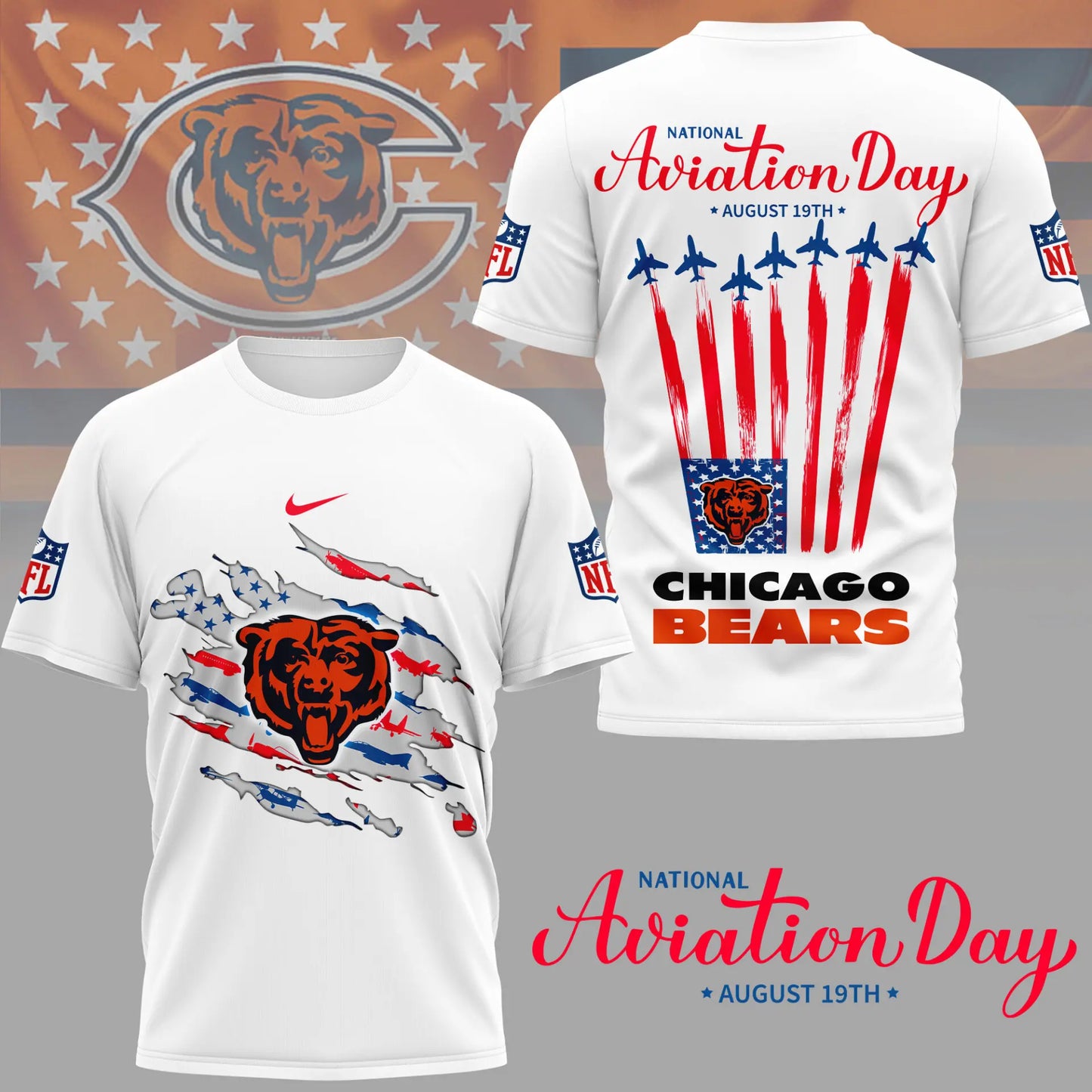 Chicago Bears | Premium National Aviation Day 3D Shirt NY – HuddleStyle.com - Main