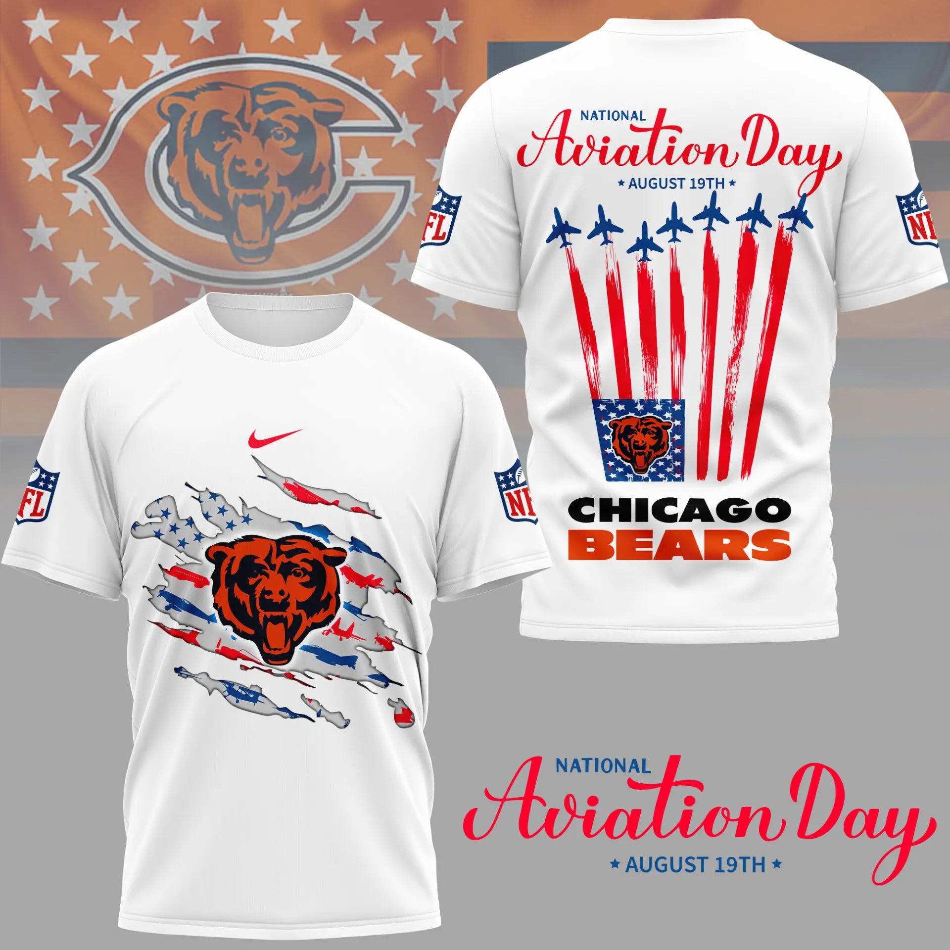 Chicago Bears | Premium National Aviation Day 3D Shirt NY – HuddleStyle.com - Main