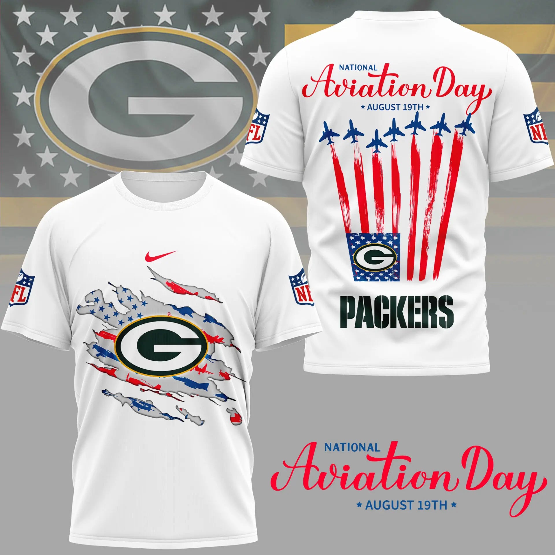 Green Bay Packers | Premium National Aviation Day 3D Shirt NY – HuddleStyle.com - Main