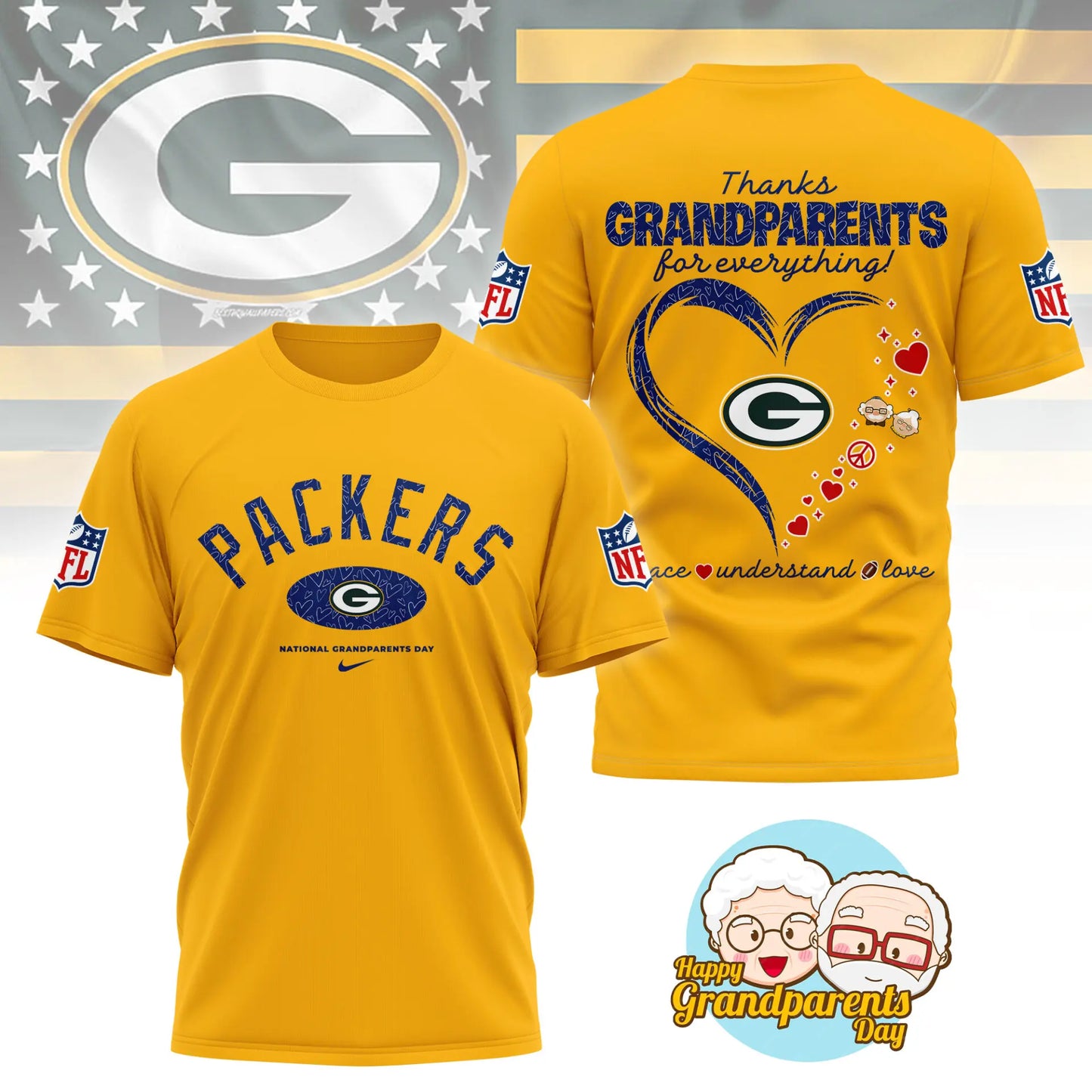 Green Bay Packers | Premium National Grandparents Day 3D Shirt NY – HuddleStyle.com - Image 2