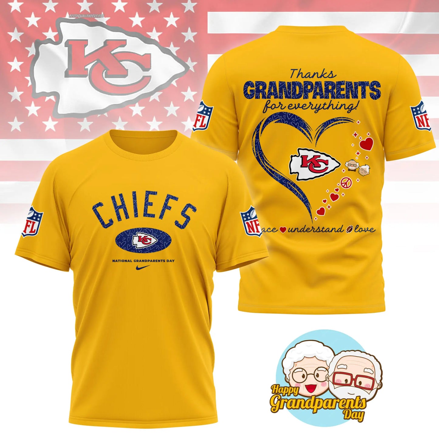 Kansas City Chiefs | Premium National Grandparents Day 3D Shirt NY – HuddleStyle.com - Image 3