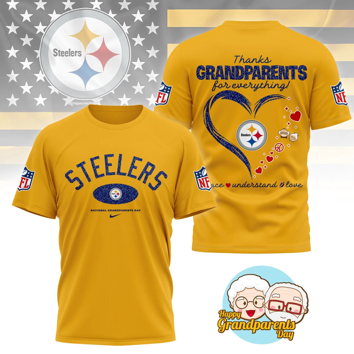 Pittsburgh Steelers | Premium National Grandparents Day 3D Shirt NY – HuddleStyle.com - Image 2