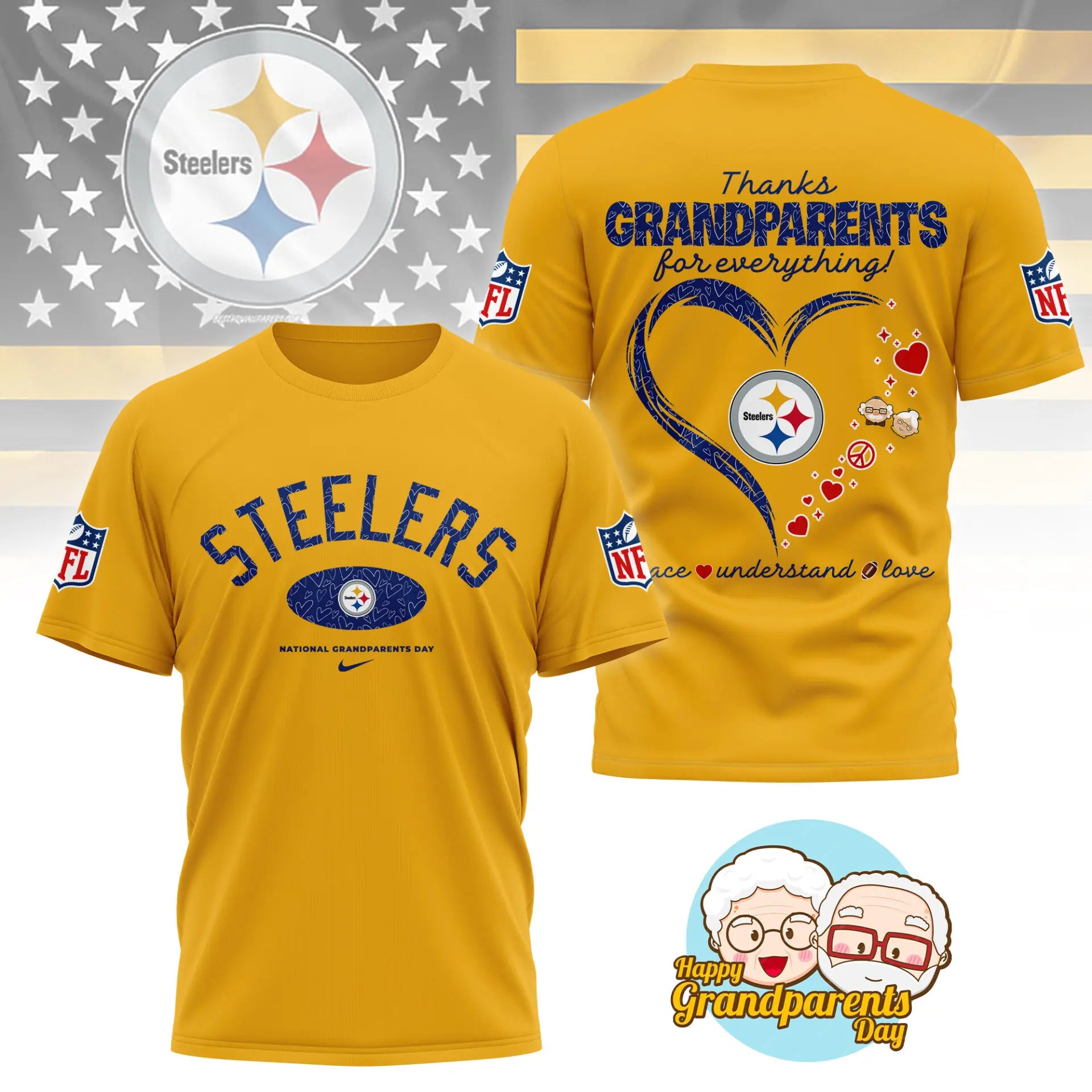 Pittsburgh Steelers | Premium National Grandparents Day 3D Shirt NY – HuddleStyle.com - Image 2