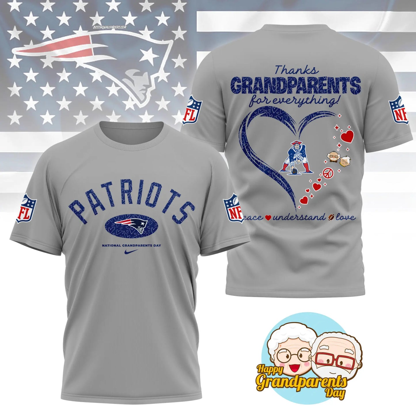 New England Patriots | Premium National Grandparents Day 3D Shirt NY – HuddleStyle.com - Image 3