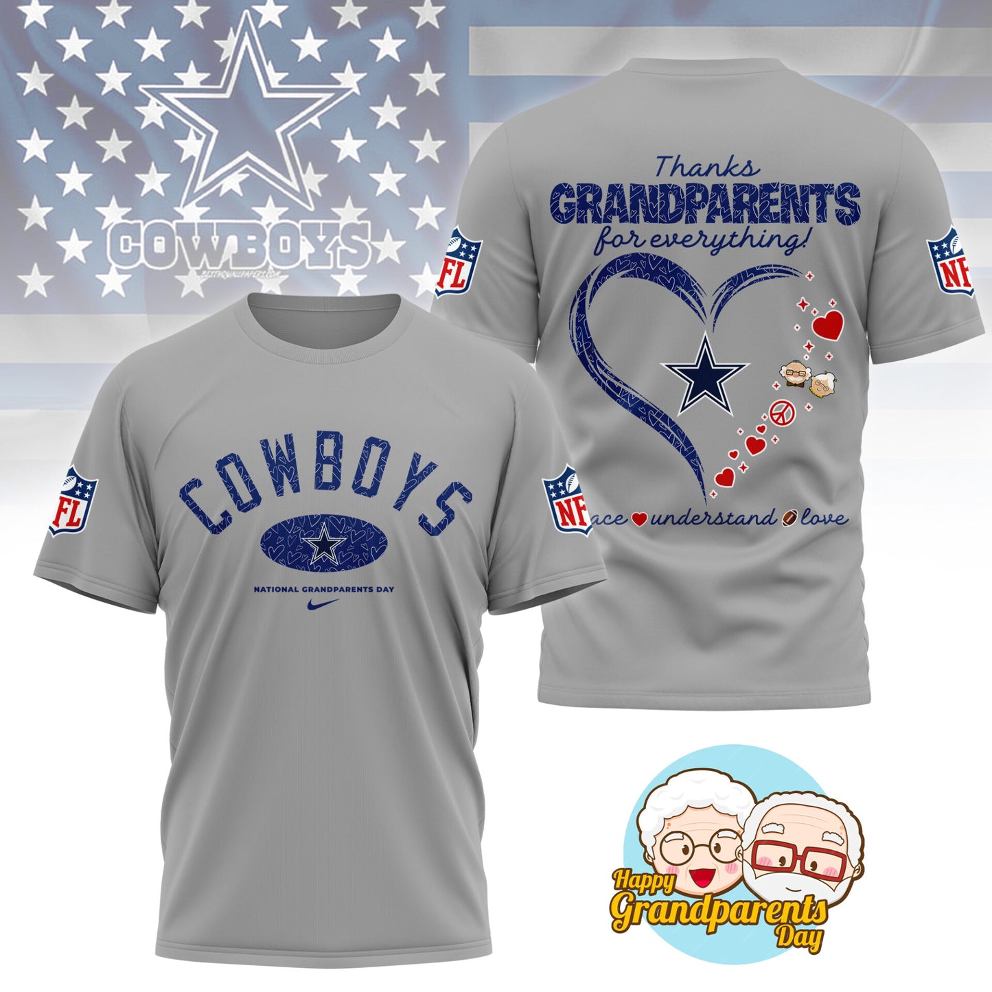 Dallas Cowboys | Premium National Grandparents Day 3D Shirt NY – HuddleStyle.com - Main