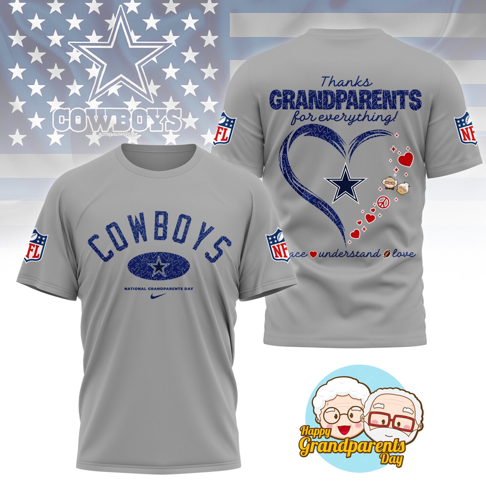 Dallas Cowboys | Premium National Grandparents Day 3D Shirt NY – HuddleStyle.com - Main