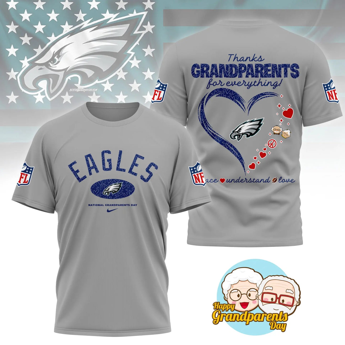 Philadelphia Eagles | Premium National Grandparents Day 3D Shirt NY – HuddleStyle.com - Image 2