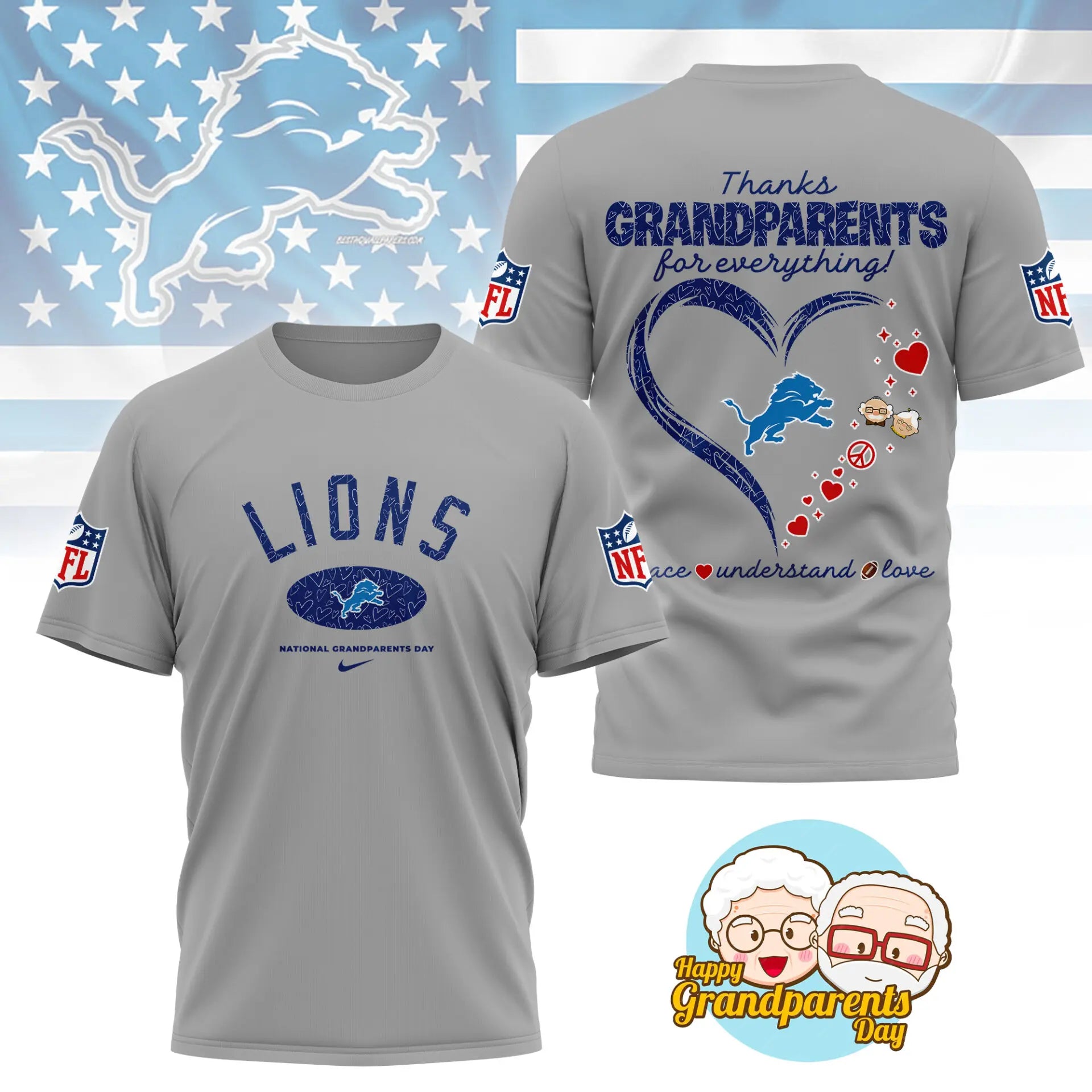 Detroit Lions | Premium National Grandparents Day 3D Shirt NY – HuddleStyle.com - Image 2
