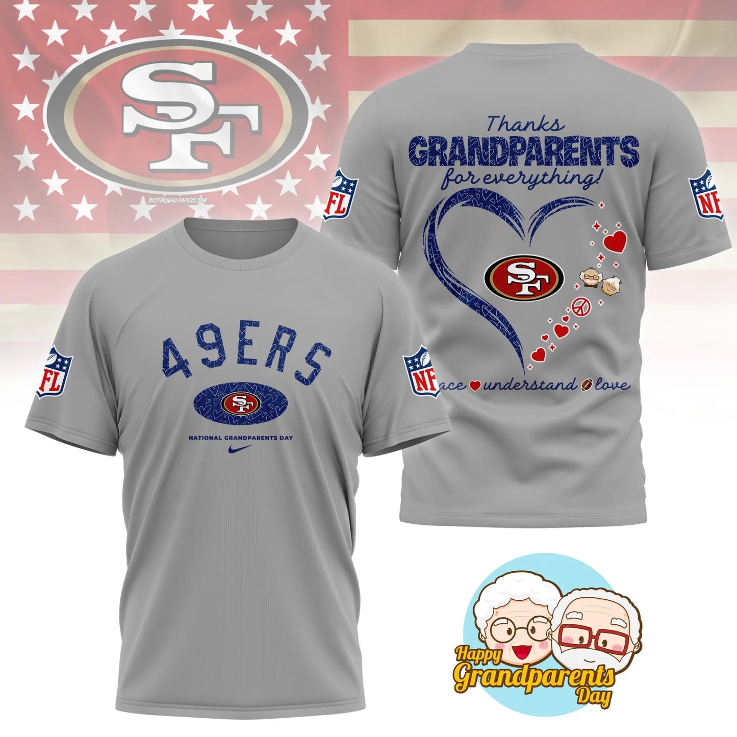 San Francisco 49ers | Premium National Grandparents Day 3D Shirt NY – HuddleStyle.com - Image 2