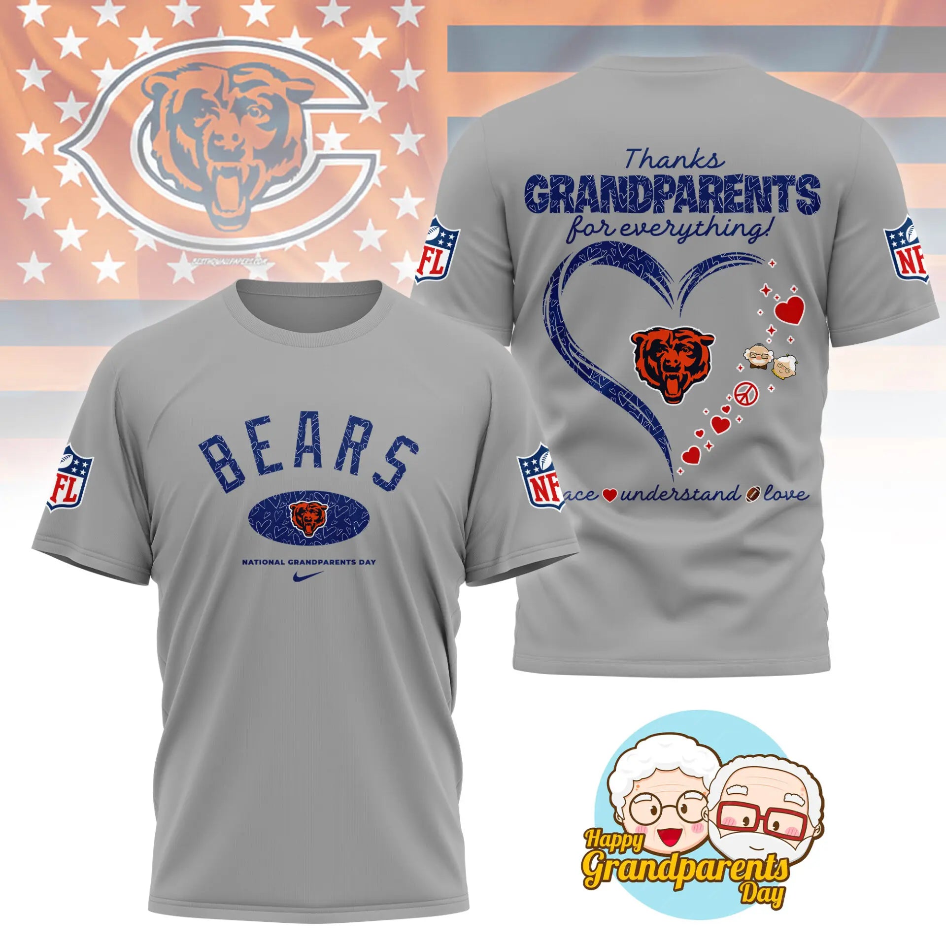 Chicago Bears | Premium National Grandparents Day 3D Shirt NY – HuddleStyle.com - Image 4