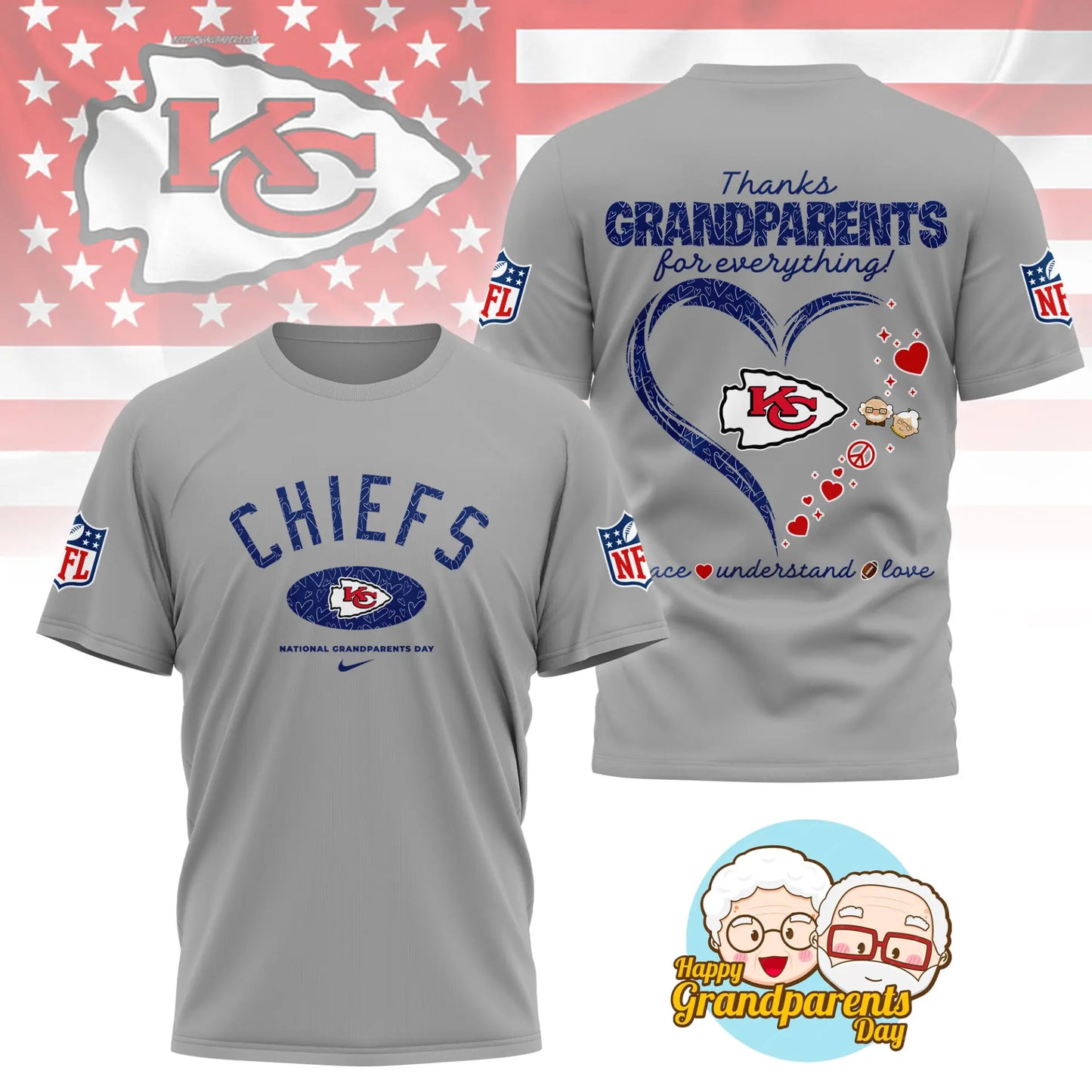 Kansas City Chiefs | Premium National Grandparents Day 3D Shirt NY – HuddleStyle.com - Main