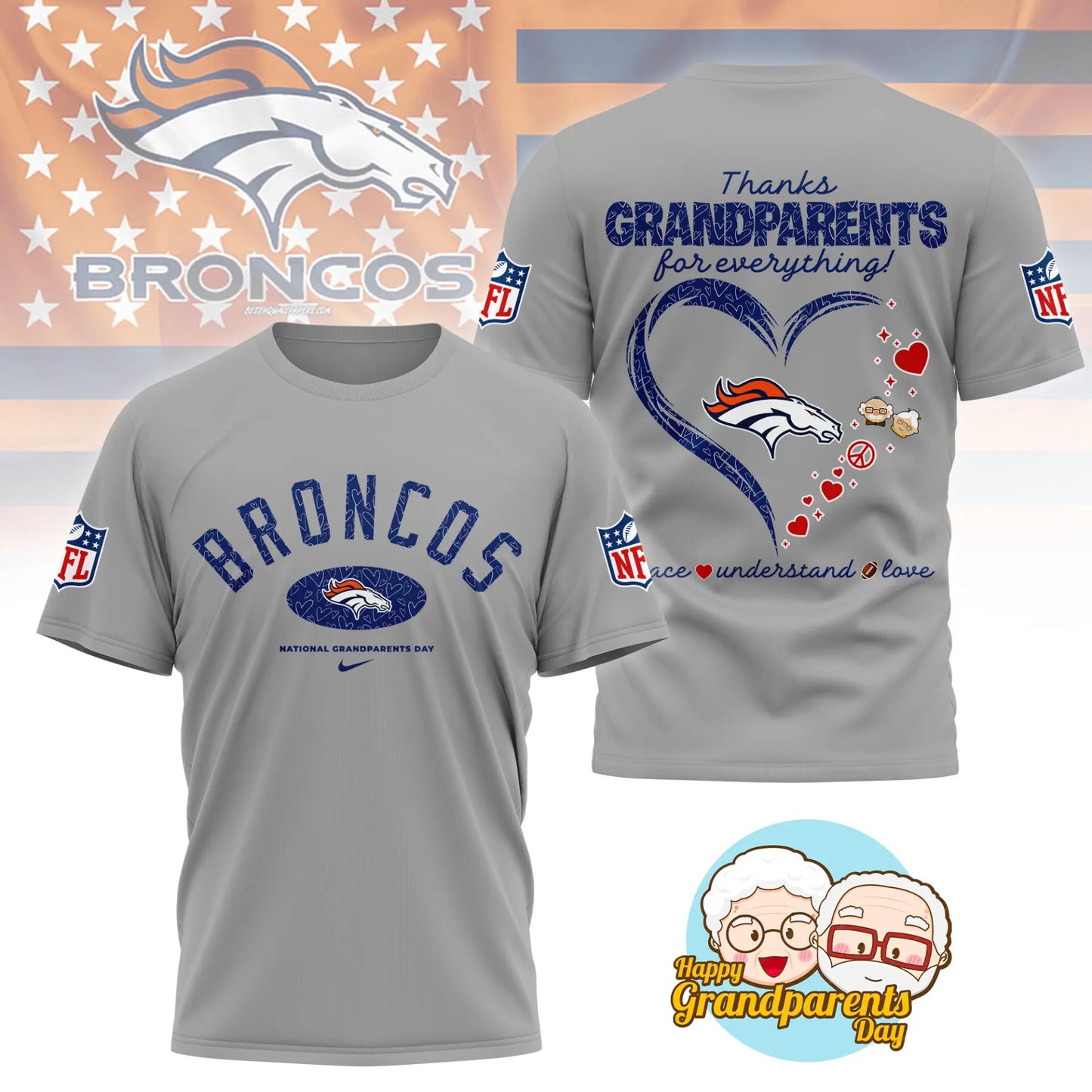 Denver Broncos | Premium National Grandparents Day 3D Shirt NY – HuddleStyle.com - Image 2