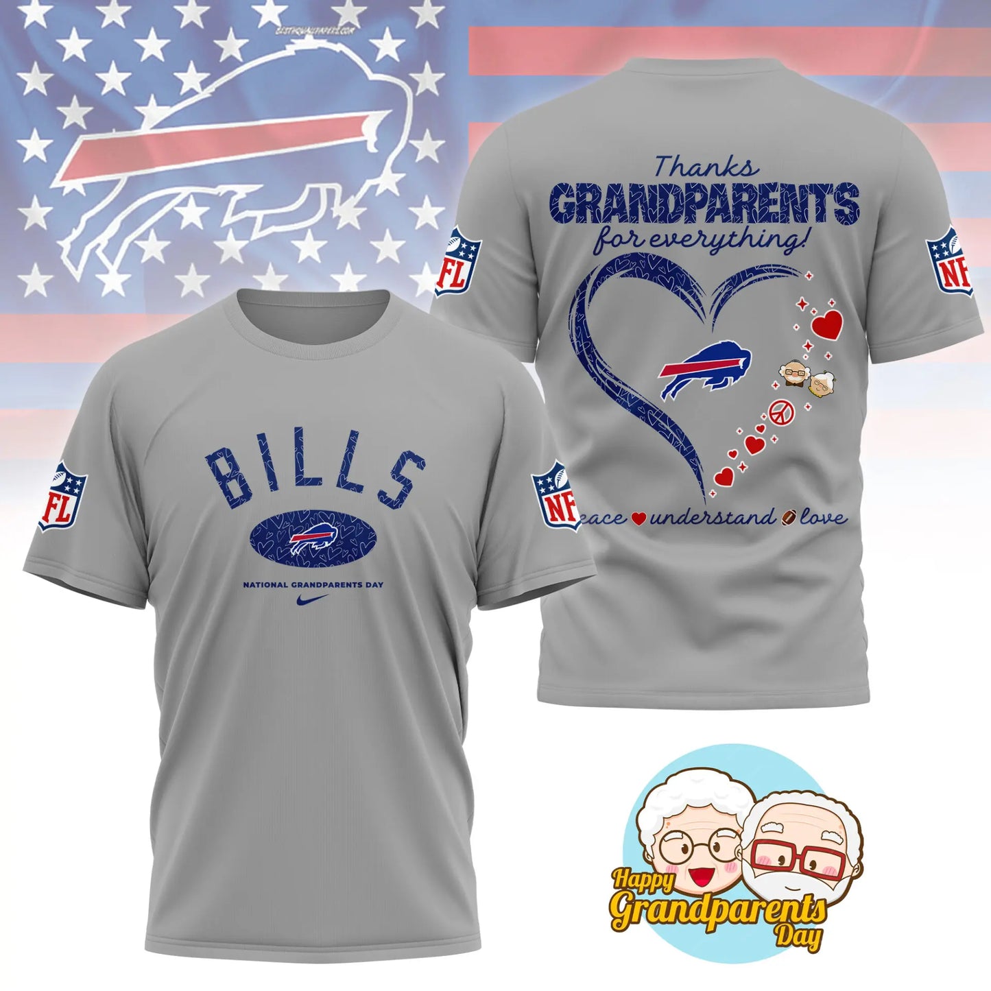 Buffalo Bills | Premium National Grandparents Day 3D Shirt NY – HuddleStyle.com - Main