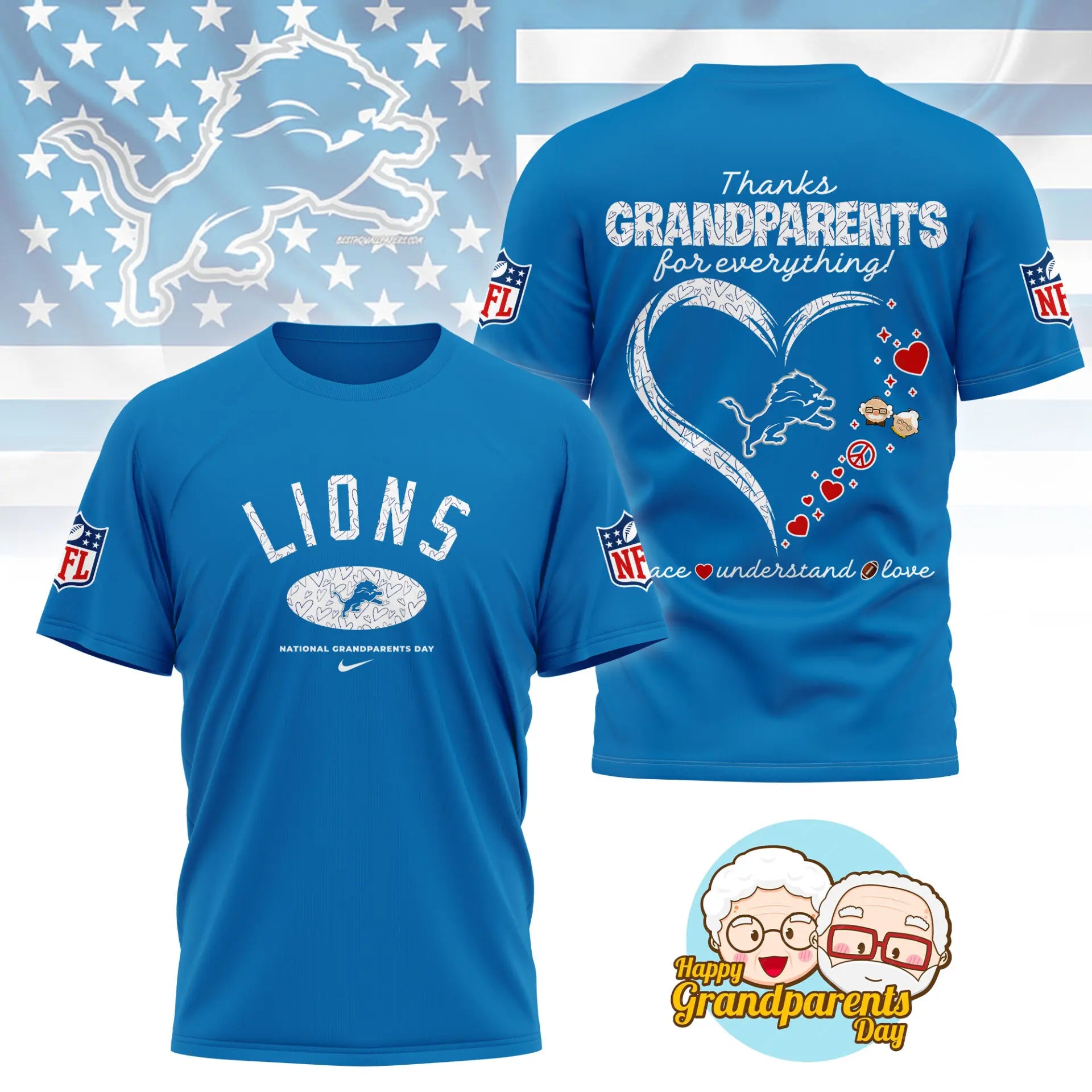 Detroit Lions | Premium National Grandparents Day 3D Shirt NY – HuddleStyle.com - Image 3