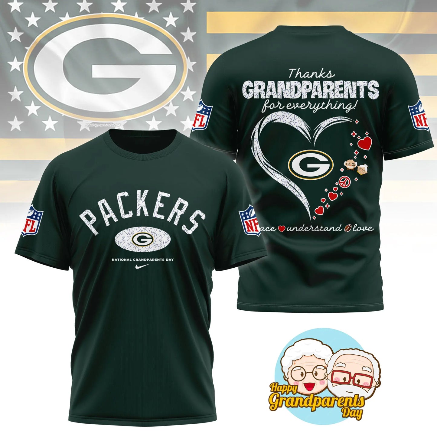 Green Bay Packers | Premium National Grandparents Day 3D Shirt NY – HuddleStyle.com - Image 3
