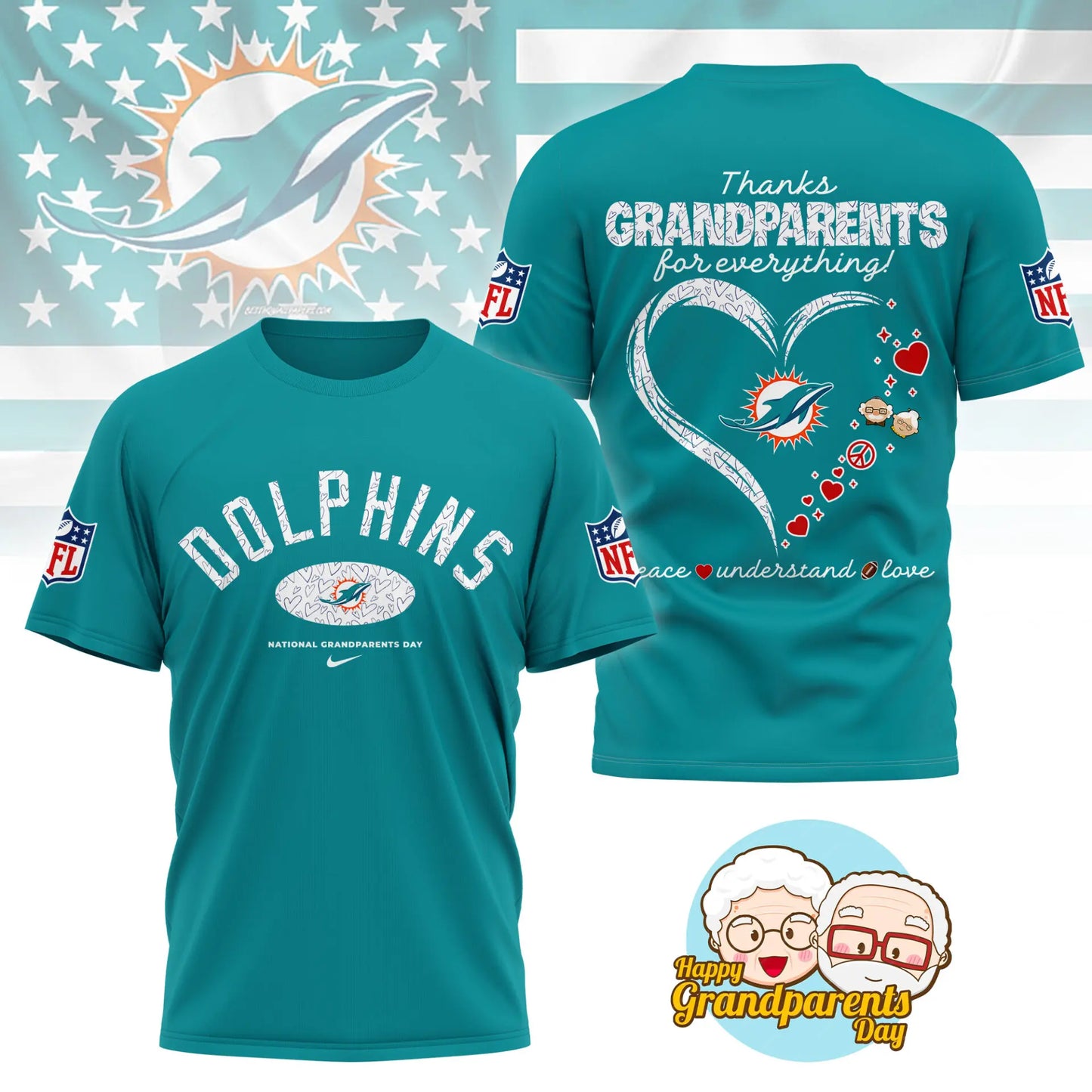 Miami Dolphins | Premium National Grandparents Day 3D Shirt NY – HuddleStyle.com - Main